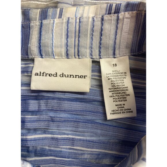 Alfred Dunner Womens Sheer Button Up Shirt 18 Striped Blue White Lightweight - Picture 3 of 6